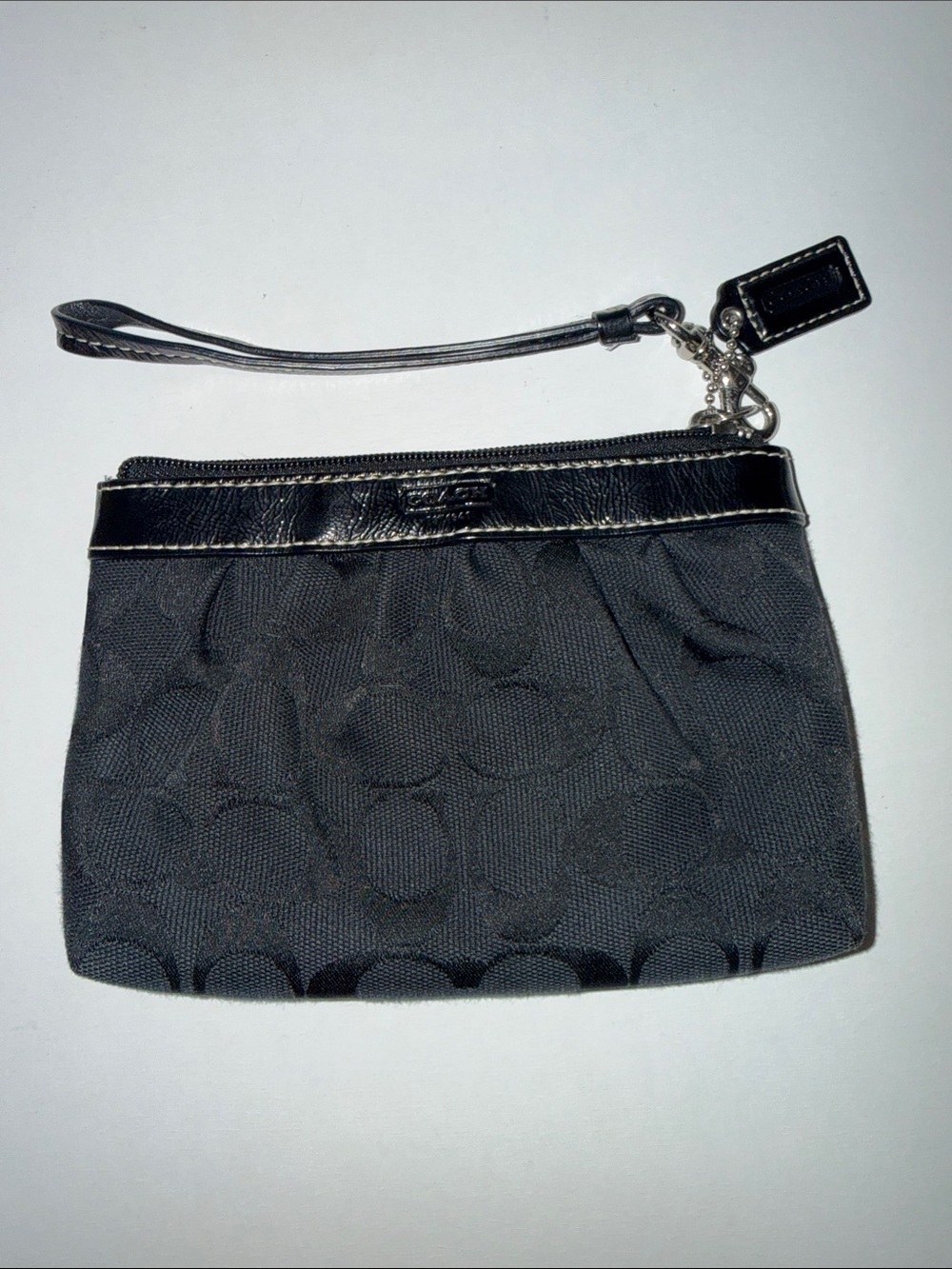 Coach Black Signature Wristlet Pouch with Detachable Strap